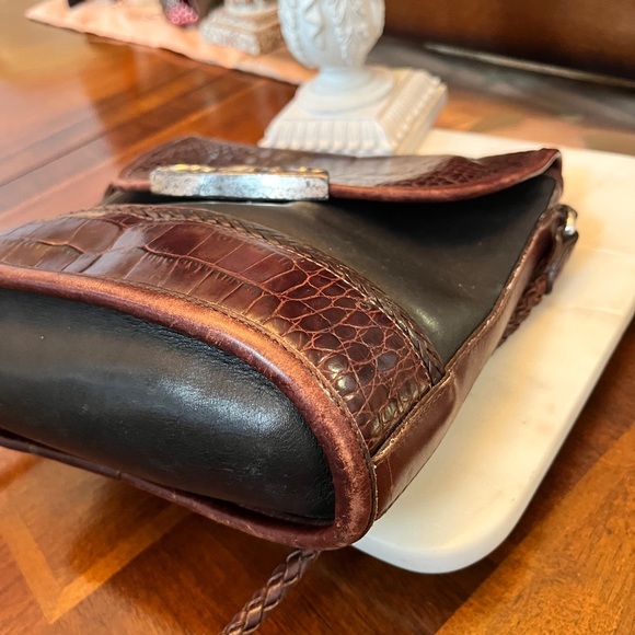 Brighton Collection Vintage Black Leather & Brown Croc-Embossed Crossbody (GUC) - Picture 8 of 11